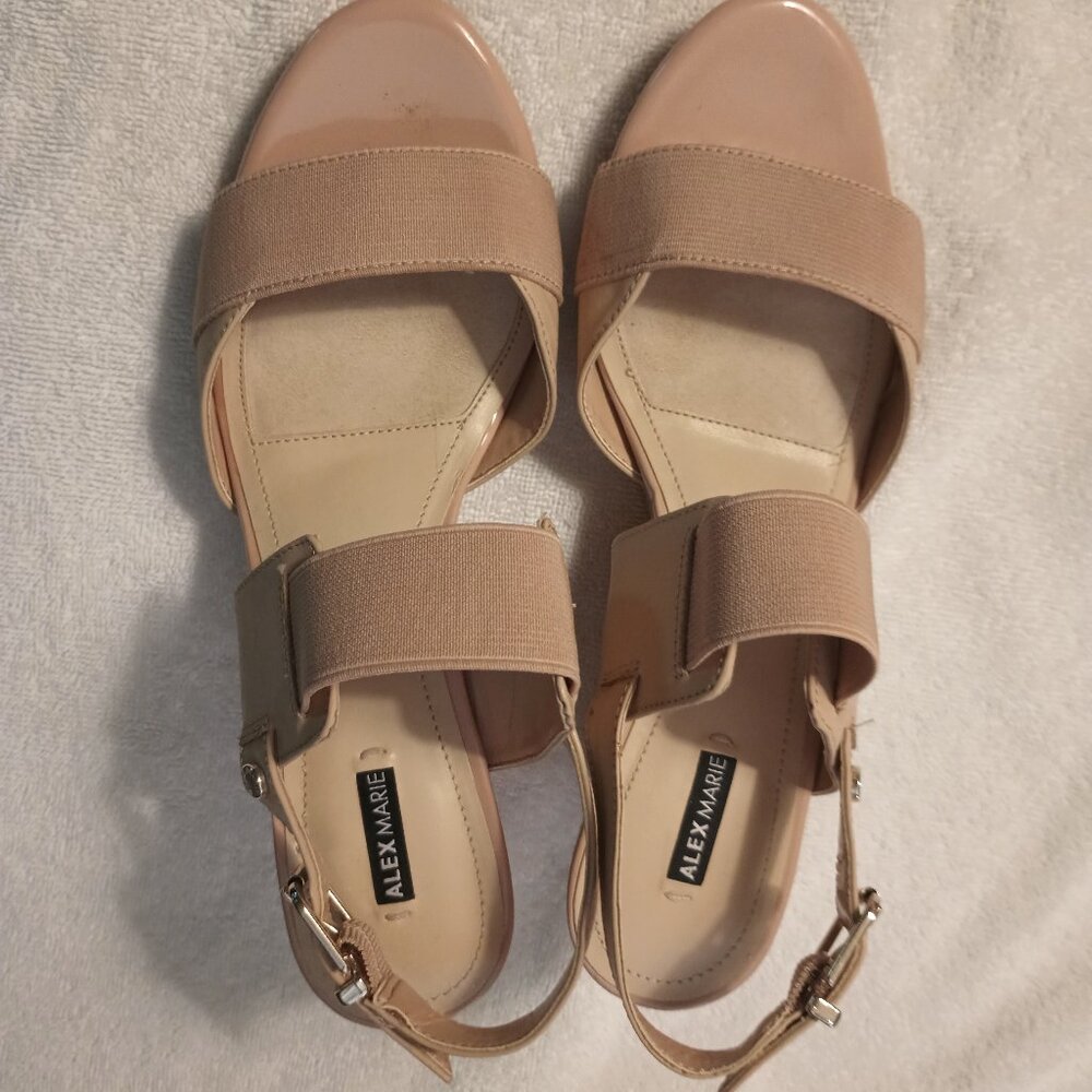 Alex Marie Nude wedge sandals.